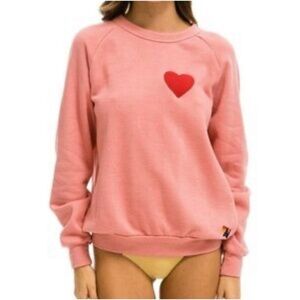 Aviator Nation Pink Sweatshirt with Red Heart Patch